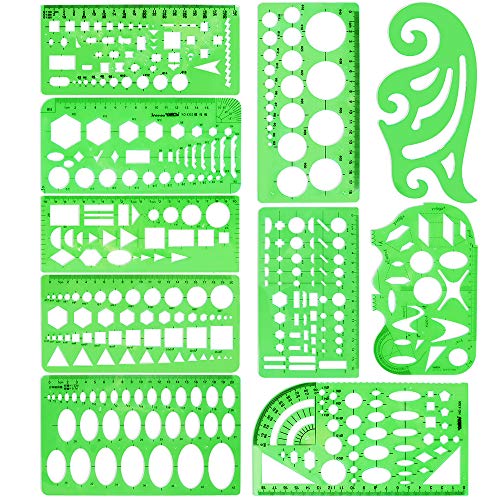 10 Piezas que Miden Plantillas de Plástico Plantillas Circulares Plantillas de Dibujo Geométrico Construcción de Diseño de Joyería Reglas de Encofrado Conjuntos de Color Verde Para Oficina y Escuela.
