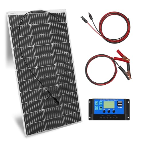 100W Flexible Solar Panel kit Sistema 18V Monocristalino Fotovoltaico Módulo Solar Controlador 18V 10A, para cargar baterías de 12V: vehículos recreativos, caravanas, barcos, techos.