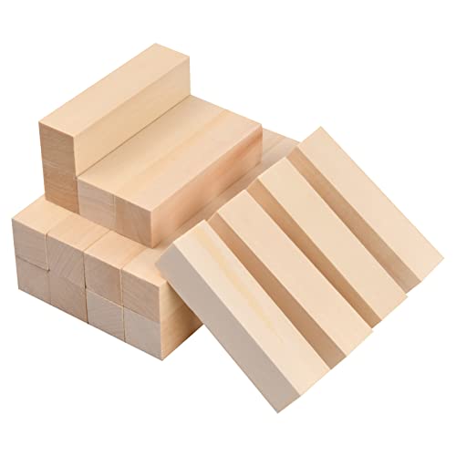 16 Piezas Bloques Madera Manualidades, Cubos Madera Tilo para Tallar Madera sin Acabado Kit de Artesanía en Madera para Tallar para Escultura de Bricolaje