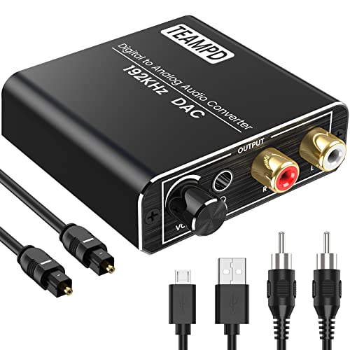 192KHz Convertidor Digital a Analógico con Volumen Ajustable, DAC Audio Óptico Coaxial Toslink SPDIF a Audio Estéreo RCA L/R y Jack 3.5mm con Cable Óptico y Cable USB DC/5V para PS3/4, Xbox,HDTV,DVD 192KHz Convertidor Digital a Analógico con Volumen Ajustable, DAC Audio Óptico Coaxial Toslink SPDIF a Audio Estéreo RCA L/R y Jack 3.5mm con Cable Óptico y Cable USB DC/5V para PS3/4, Xbox,HDTV,DVD