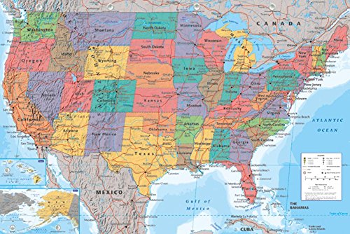 1art1 Mapas - Mapa Geográfico De Los Estados Unidos De América, En Inglés Póster (91 x 61cm)