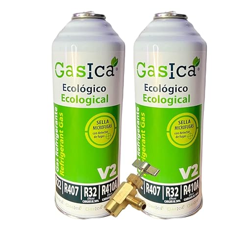 2 ENVASES GAS ECOLOGICO REFRIGERANTE V2 226gr x2 SUSTITUTO R22/R407C/R410A VALVULA INCLUIDA