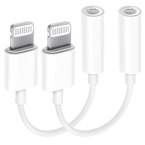 2 Pack Adaptador Auriculares iPhone [Certificado Apple MFi] - Lightning to Jack 3.5mm para Cascos Aux Audio - Cable Jack Accesorios Kompatibel mit iPhone 14/13/12/11/Xs/XR/X/8/7 für Alle iOS
