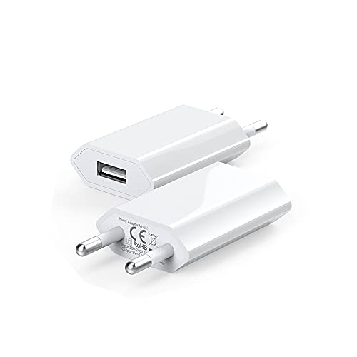 2 Pack Universal Cargador USB de Pared 5V 1A, Cargador de alimentación Compatible con i Phone XS MAX XR X 8, 7, 6, 6S, 5S Plus, i Pad Mini, i Pod, Android, Xiaomi, Samsung, Huawei USB Adaptador