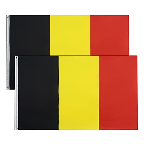 2 Piezas 90 x 150 cm Bandera de Bélgica Grande con Anillos Duraderos.Flag al Bélgica para el Festival Europeo de Fútbol Decoración de Interiores.Belgium Flag