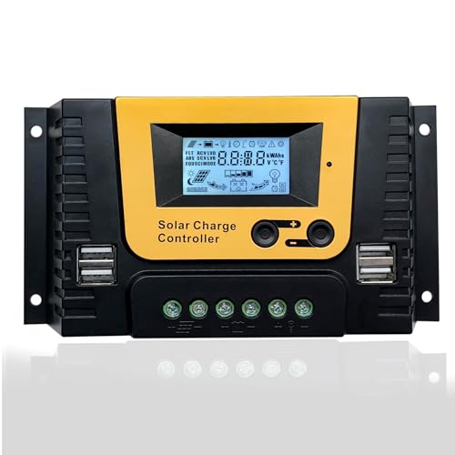 20A Controlador de Carga Solar 12V 24V 36V 48V Automático, 20A Regulador de Carga Solar con 4 puertos USB, apto para MAX 1040W paneles solares para 12V 24V 36V 48V Baterías de plomo ácido y litio etc