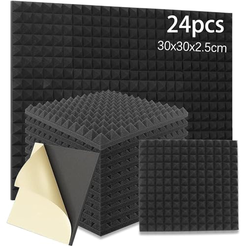 24Pcs Espuma Acústica,Paneles Acústicos Autoadhesivo,Paneles de Espuma Insonorizados, Insonorizacion Acustica Pared Autoadhesivo,Insonorizacion Acustica Pared Respaldo Adhesivo 30×30×2.5cm