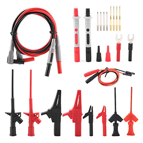 24Pcs Multímetro Sondas, P1300E Multifunción Multímetro Sonda de Prueba Kits, Cable de Prueba + Aguja + Gancho de Prueba + Banana Plug + Cocodrilo Clip Accesorios de Prueba