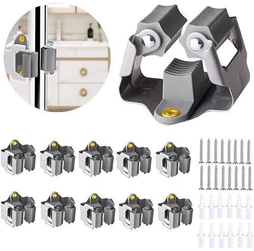 3-H Sujeta Herramientas Pared,Colgar Escobas Pared 10 Piezas,Dos Tratamientos TéRmicos En Lugar de Uno,Abrazaderas Más Fuertes,Colgador Escobas y Fregonas Restaurante Cocina Baño Garaje(10)