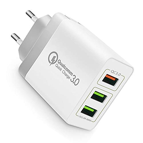 3Puertos QC3.0 USB Cargador rápido, Movil Universal Adaptador, 30W QC3.02.0 Smart Alimentador USB, de Alimentación para Samsung iPhone iPad Huawei Google y más