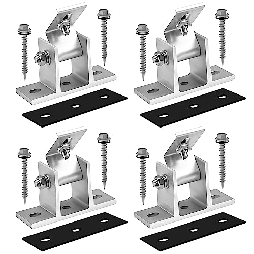 4 pièces Soporte de Fijación del Panel Solar, 0-60° Fijación de Panel Solar Ajustable, Soporte Placas Solares de Aleación de Aluminio, Abrazadera del Panel Solar para Montaje para Techo (Aluminio)