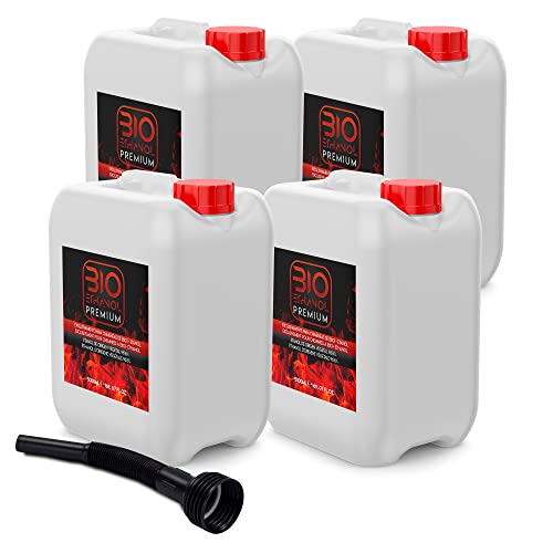 4 x 5 litros Bioetanol Premium con Embudo para chimeneas - Etanol Vegetal para chimeneas