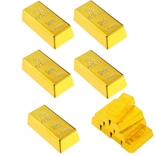 5 Piezas Réplica de Lingotes de Oro, Ladrillo Dorado Falso, Lingotes de Oro Plástico, Accesorios Decorativos para Decoración de Oficina en el Hogar, Oro Realista Ladrillo Prop Novedad Regalo Broma