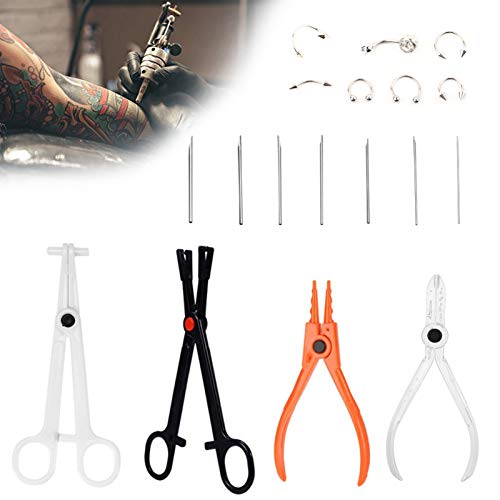 6 Pcs Cuerpo Piercing Kit Profesional OíDo Nariz Deco Herramientas Pinzas Set Con Goujon Anillo