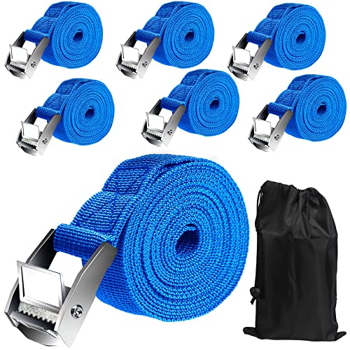 6 Piezas 2.5m, Cinchas de Amarre Pequeñas Cincha Correa de Amarre 2.5cm x 2.5m Cinturón de Amarre con Hebilla Resistente a 250 kg-Azul