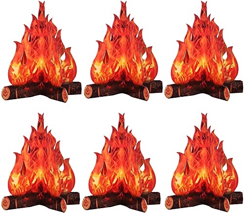 6 Piezas Fogata de Cartón Decorativa 3D Fuego Artificial de Centro de Mesa Llama Falsa Fiesta de Papel Decorativa Antorcha de Llamas, Antorchas de Centro de Mesa Materiales de Fiesta de Fogata