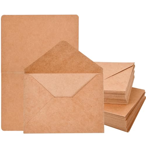 60 Sets Kraft Papel Sobres y Tarjetas, Tarjetas en Blanco con Sobres Plegables para Invitaciones, Tarjetas Vintage y Sobres Marrón de Agradecimiento para Bodas Navidad San Valentín Fiestas (A)