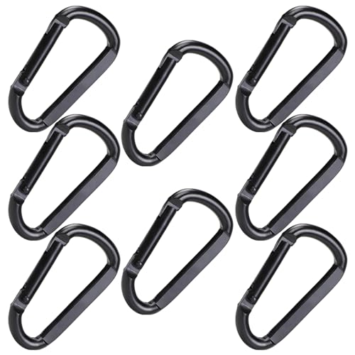 8 Piezas Mosqueton Forma de D Escalada de Aluminio con Forma Llavero,Escalada Material Acero Inoxidable para Camping,Senderismo Acampar Caminar al Aire Libre y Gimnasio, Correa de Perro-Negro