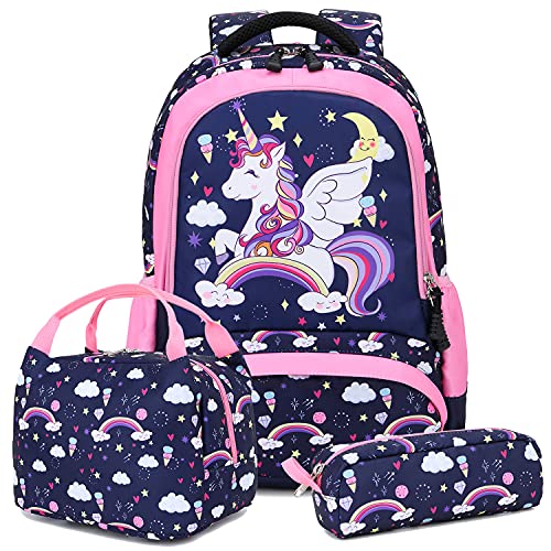 A AM SeaBlue Mochilas Infantiles Primaria Mochila Niña Unicornio Mochila Chica Bolsas Escolares,Mochila Niño 3 en 1 Sets de Mochila Escolares