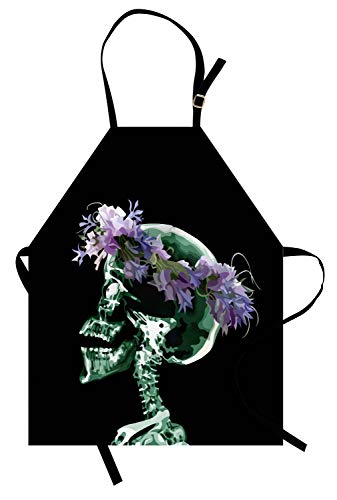 ABAKUHAUS radiografía Flores Delantal de Cocina, La radiografía esquelética con la Guirnalda, Estampados con Tecnología Digital A Prueba de Agua y Suciedad, Multicolor