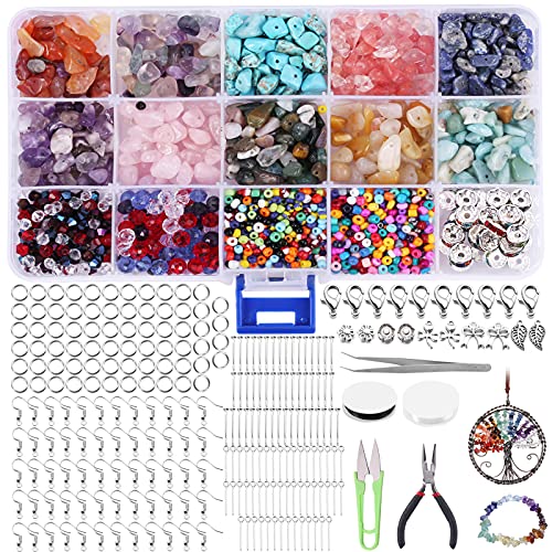 Abalorios de Piedras Preciosas Naturales para Hacer Bisuteria, Collares y Pulseras, 1606pcs - UNOLIGA Kit de Material para Hacer Manualidades y pendientes