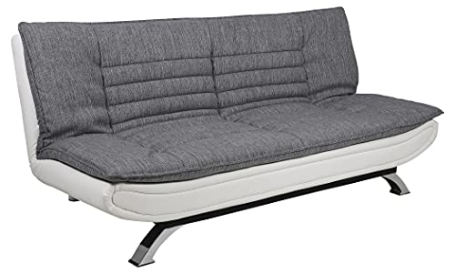 AC Design Furniture Jasper Sofá Cama Gris Claro/Blanco, con 3 Posiciones Reclinables, Moderno de 3 Plazas Sin Reposabrazos, Tapizado con Patas Cromadas, L: 196 x A: 91 x P: 98 cm