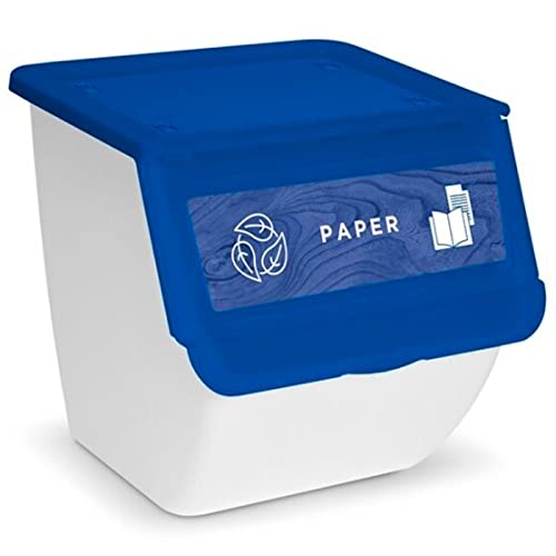 Acan Contenedor plástico apilable con ruedas, organizador de basura, caja de almacenamiento de residuos, reciclaje (Papel, 36 litros, 36 x 38,5 x 38 cm)
