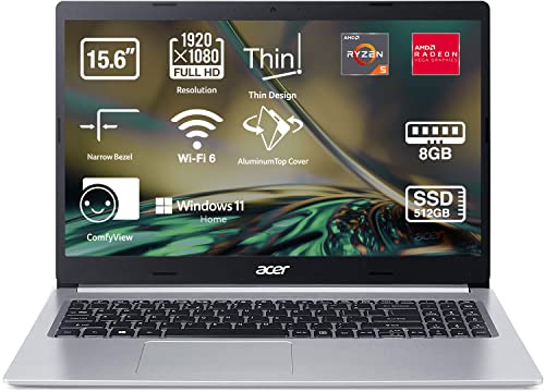 Acer Aspire 5 NU-A515-45-R3LL - Ordenador Portátil 15.6" Full HD LED (Ryzen 5 5500U, 8GB RAM, 512GB SSD, AMD Radeon Graphics, Windows 11 Home) Plata - Teclado QWERTY Español