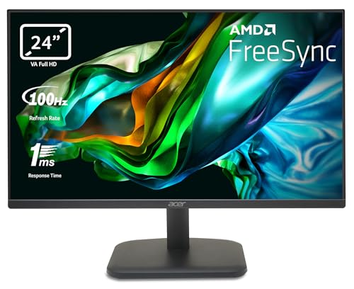 Acer EK241YHBIF - Monitor 24 " Full HD 100 Hz (60 cm, 1920x1080, 16:9, 250 Nits, Tiempo de Respuesta 1 ms VRB, AMD FreeSync, Zero Frame 1xVGA, 1xHDMI 1.4) Monitor PC Color Negro