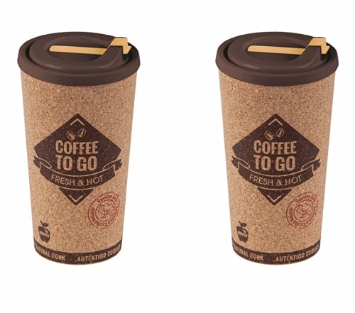 ActivoTex Vaso Termo Café Reutilizable 500 ml (2 uds) Taza Termo Portatil Grande Taza con Tapa para Llevar Eco-Friendly Vaso Café con Tapa con Corcho para Oficina Viaje
