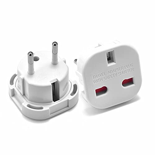 Adaptador de Enchufe de UK a Enchufe Europeo, Adaptador de Corriente Enchufe Viaje [Cómodo y Práctico], Ideal para Conectar Tus Dispositivos Electrónicos Reino Unido a Europa (1 Unidad, Blanco)