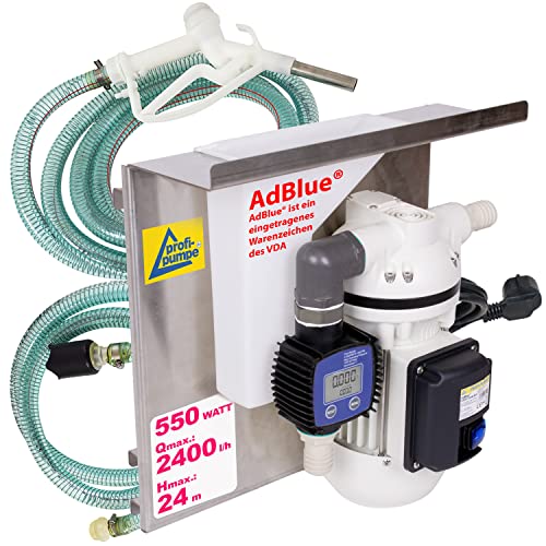 AdBlue® - Kit de depósito para colgar en contenedores IBC, kit completo con bomba autoaspirante de 230 V, manguera de aspiración y presión, pistola AdBlue, contador digital