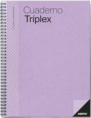 ADDITIO - Cuaderno Tríplex para el profesorado | Planificación mensual y semanal | Evaluación | Tutoría | Reuniones | Papel ecológico | Tamaño 22,5 x 31 cm | Español | Lila