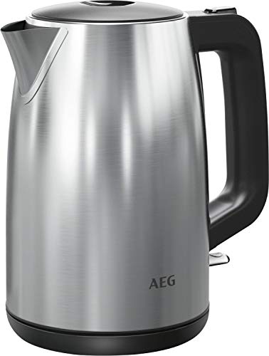 AEG K3-1-3ST Hervidor de acero inoxidable, 2200 W, capacidad 1,7 Litros, filtro antical extraíble, apagado automático de seguridad, interruptor encendido/apagado, base giratoria 360º, gris