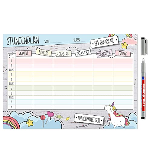 Agenda de unicornio con reverso autoadhesivo, DIN A4, con bolígrafo, lavable, para escuela, escuela primaria, frigorífico, niños, niñas, adolescentes, dv_545