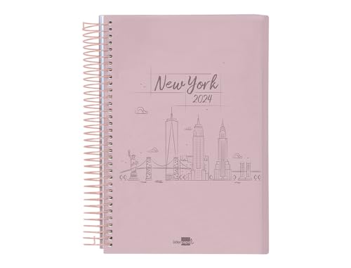 AGENDA ESPIRAL LIDERPAPEL GAZI A4 2024 DIA PAGINA PORTADA POLIPROPILENO PAPEL 70 GR NEW YORK