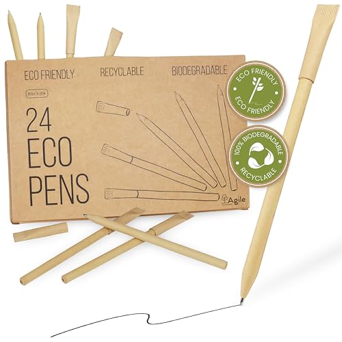 Agile Home and Garden Boligrafos ecológicas Regalos ecológicos y sustentables - Set bolígrafos de papel reciclado, Productos ecológicos, Pack 24 plumas ecológicas