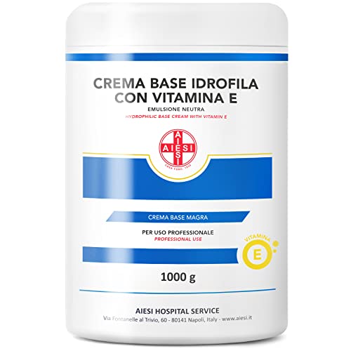 AIESI® Crema Base hidrofílica pura emulsión neutra magra enriquecida con vitamina E (Tarro de 1 Kg), Ideal para uso farmacéutico, cosmético y dermatológico, Made in Italy