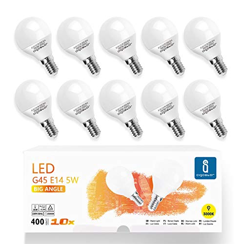 Aigostar - 10 x Bombilla LED E14 Luz Cálida, 5W 3000K 420lm, Bombillas LED Cálido E14 Casquillo Fino, Bajo consumo, Ahorro de energía, CRI> 80, No Regulable - Caja de 10 Unidades