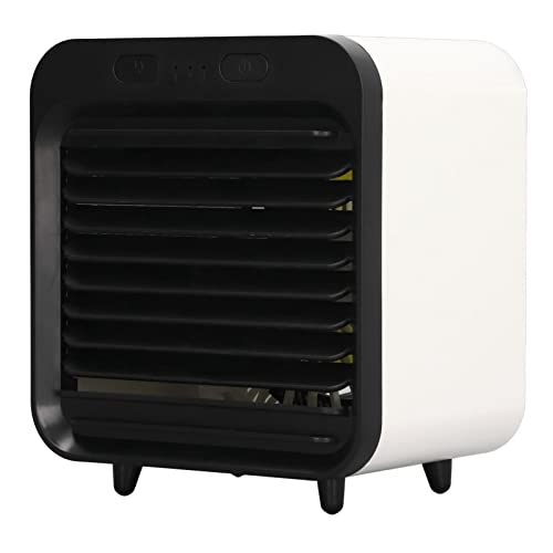 Aire Acondicionado Portátil, Mini Ventilador Enfriador de Aire de 3 Velocidades, Enfriador Evaporativo Alimentado por USB, Pequeño Ventilador de Enfriamiento de Escritorio con Tanque(Blanco negro)