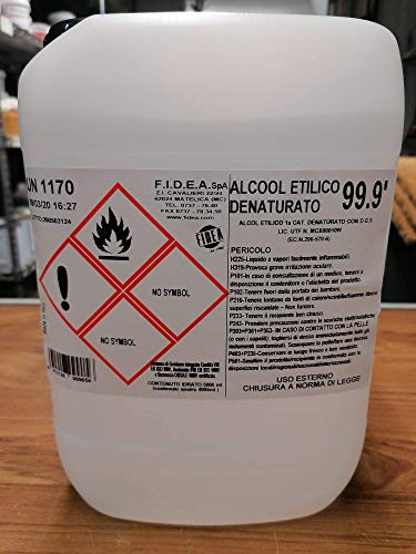 Alcohol etílico 99,9 grados etílico desnaturalizado incoloro específico para goma laca.Paquete de 5 l Alcohol para goma laca.