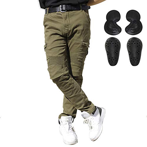 Alpha Rider Hombres Pantalones De Motociclismo Moto Jeans con Equipo de protección Pantalones de Motocicleta de Carreras de Motocicleta Verde Militar M