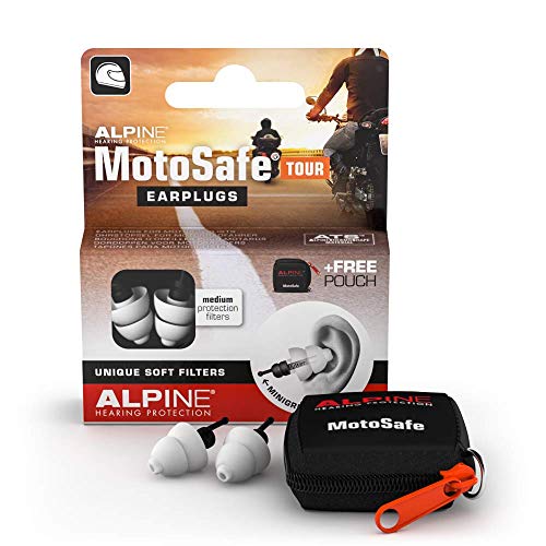 Alpine MotoSafe Tour Tapones para los oídos - Tapones para giras - Evita daños auditivos durante la práctica del motociclismo - El tráfico sigue siendo audible - Tapones reutilizables