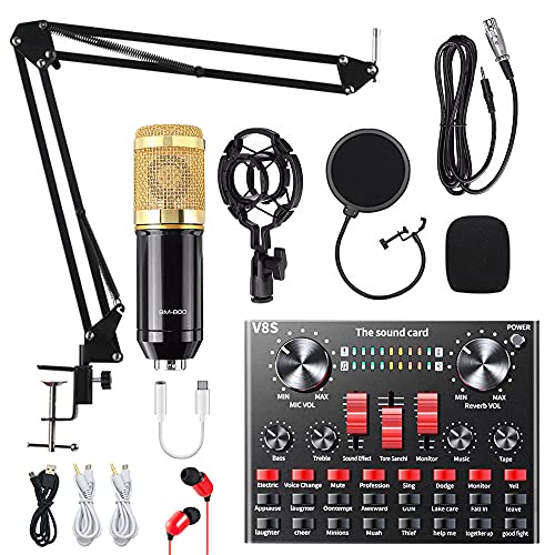 ALPOWL Paquete de Equipo de Podcast, Interfaz de Audio Tarjeta de Sonido en Vivo, Paquete de micrófono de Condensador BM800 para grabación de Estudio, transmisión, transmisión en Vivo ALPOWL Paquete de Equipo de Podcast, Interfaz de Audio Tarjeta de Sonido en Vivo, Paquete de micrófono de Condensador BM800 para grabación de Estudio, transmisión, transmisión en Vivo