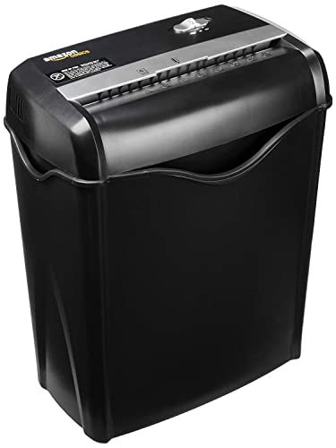 Amazon Basics Destructora de papel y tarjetas de crédito con recipiente separable, corte cruzado, capacidad de 5-6 hojas, Negro