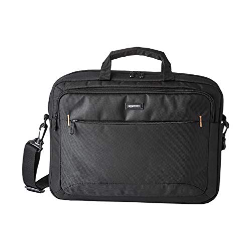 Amazon Basics - Funda para llevar del hombro ordenador portátil de 15,6 pulgadas e iPad, negro, 1 unidad + Ratón inalámbrico con receptor USB nano, color negro