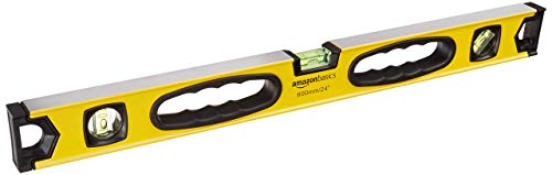 Amazon Basics Nivel de burbuja magnético de aleación de aluminio resistente a los golpes, de 61 cm, plomada/nivel/burbujas, 180, 90 y 45 grados, Amarillo,negro