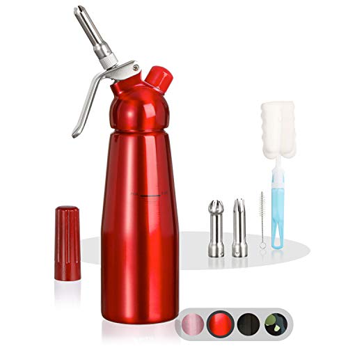 Amazy Sifon de Cocina para Espuma Profesional - Incluye 3 Accesorios Decorativos de Acero Inoxidable y 1 Cepillo (Rojo 500 ml) - Dispensador de Nata montada para Crema, Nata, Espuma y Soda. Amazy Sifon de Cocina para Espuma Profesional - Incluye 3 Accesorios Decorativos de Acero Inoxidable y 1 Cepillo (Rojo 500 ml) - Dispensador de Nata montada para Crema, Nata, Espuma y Soda.