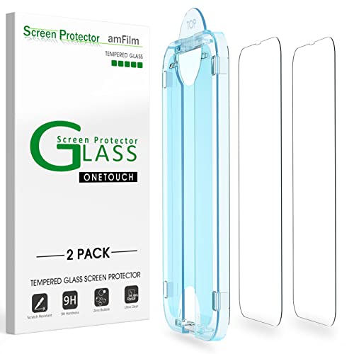 amFilm (2 Piezas) Protector de Pantalla para iPhone 14 (6.1'' 2022) y iPhone 13/13 Pro, One Touch Cristal Templado Protector Pantalla con Kit de Instalación Fácil, Compatible con Estuches