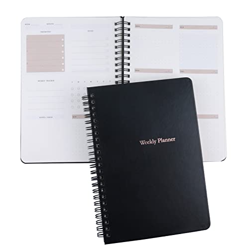 AMO HERMOSO A5 Undated Weekly Planner Espiral, Planificador Semanal sin Fecha con Lista de Tareas, Gestión del Tiempo, Agenda de Productividad, Tapa Negra 180 páginas